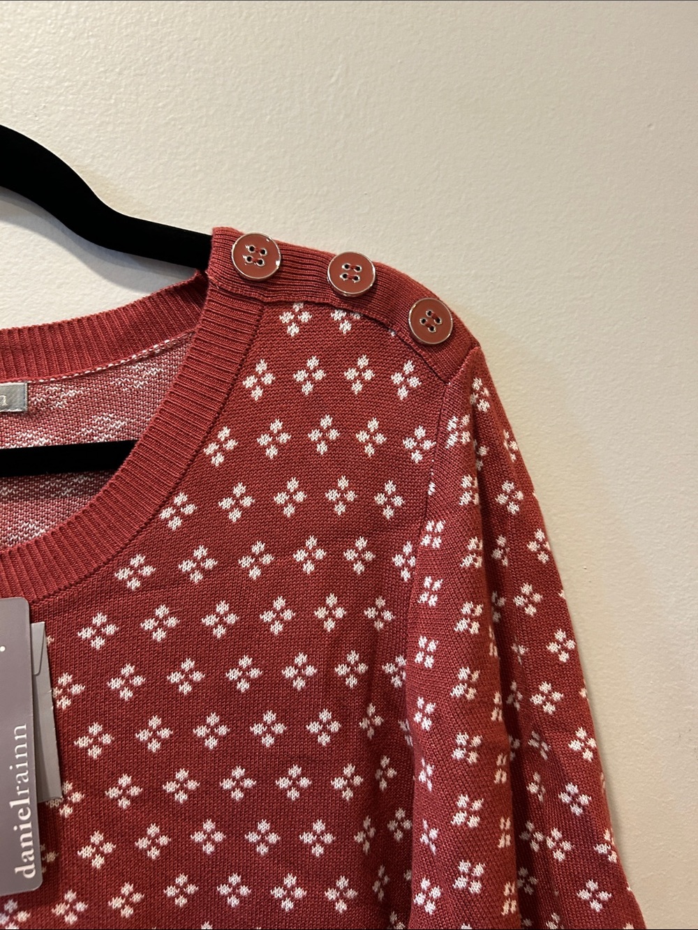 Daniel Rainn Rust Red Short-Sleeve Knit Top with White Dot Pattern - Picture 5 of 6